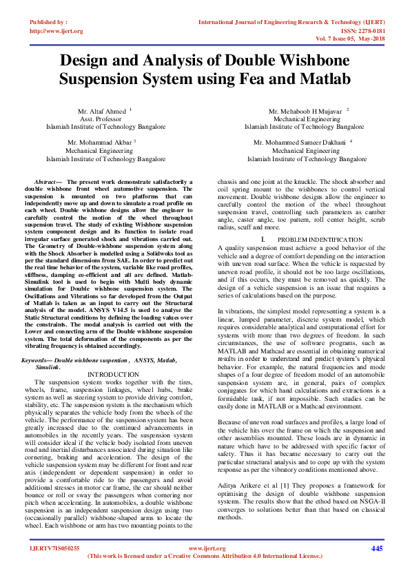 (PDF) IJERTDesign and analysis of double wishbone suspension system