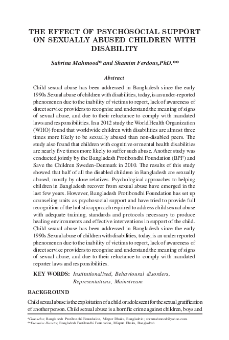 (PDF) The Effect Of Psychosocial Support On Sexually Abused Children ...