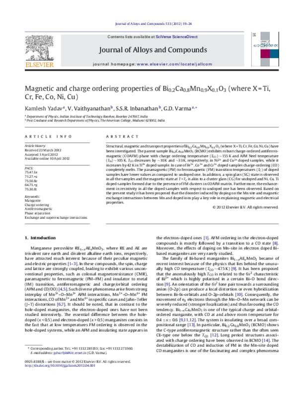 (PDF) Magnetic and charge ordering properties of Bi0.2Ca0.8Mn0.9X0.1O3 ...