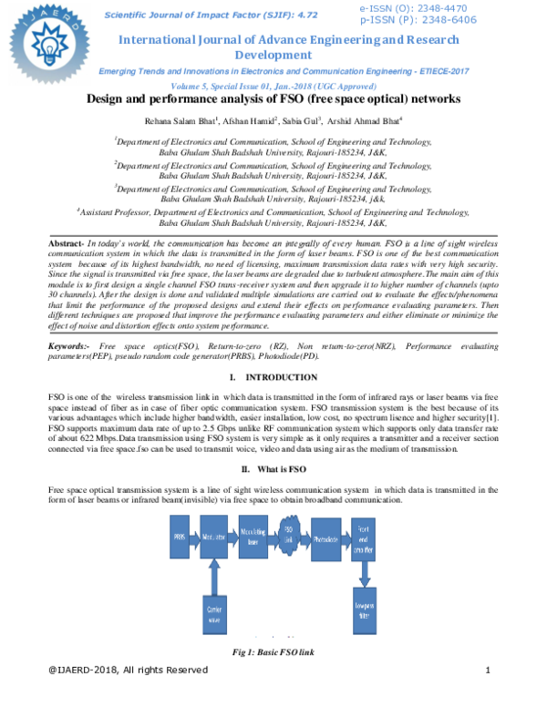 (PDF) Design and performance analysis of FSO (free space optical) networks