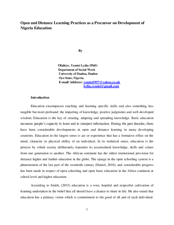 (PDF) Open and Distance Learning Practices as a Precursor on ...