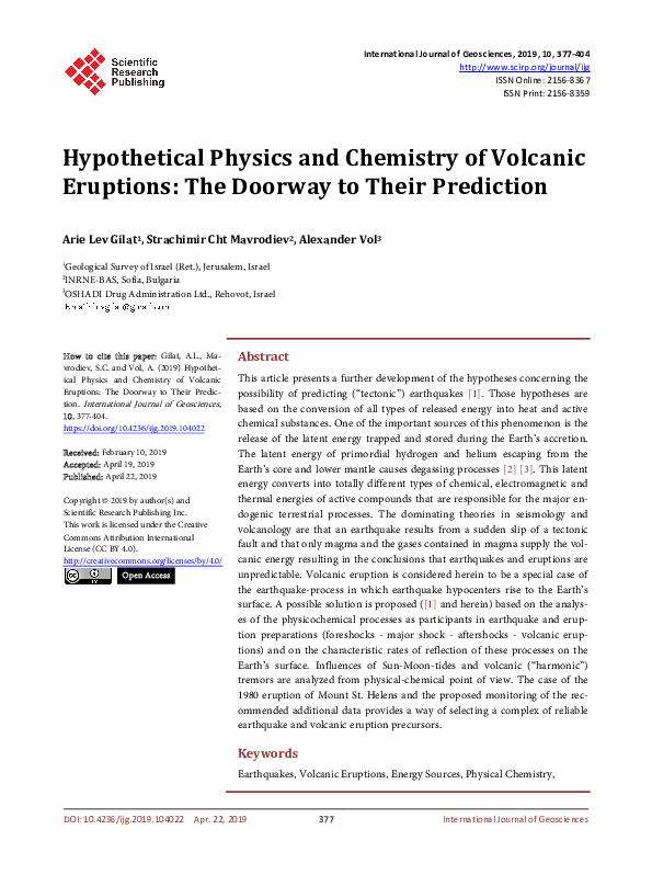 (PDF) Hypothet-ical Physics and Chemistry of Volcanic Eruptions: The ...