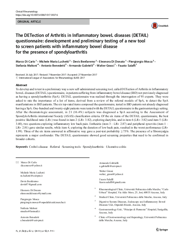 (PDF) The DETection of Arthritis in Inflammatory boweL diseases (DETAIL