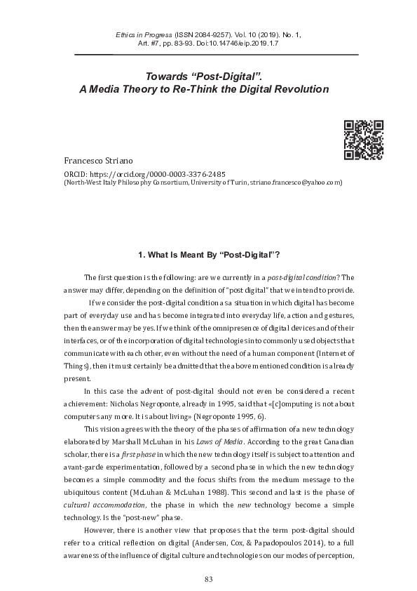 (PDF) Towards “post-digital”. A media theory to re-think the digital ...