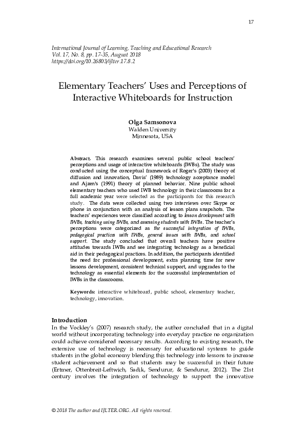 (PDF) Elementary Teachers' Uses and Perceptions of Interactive ...