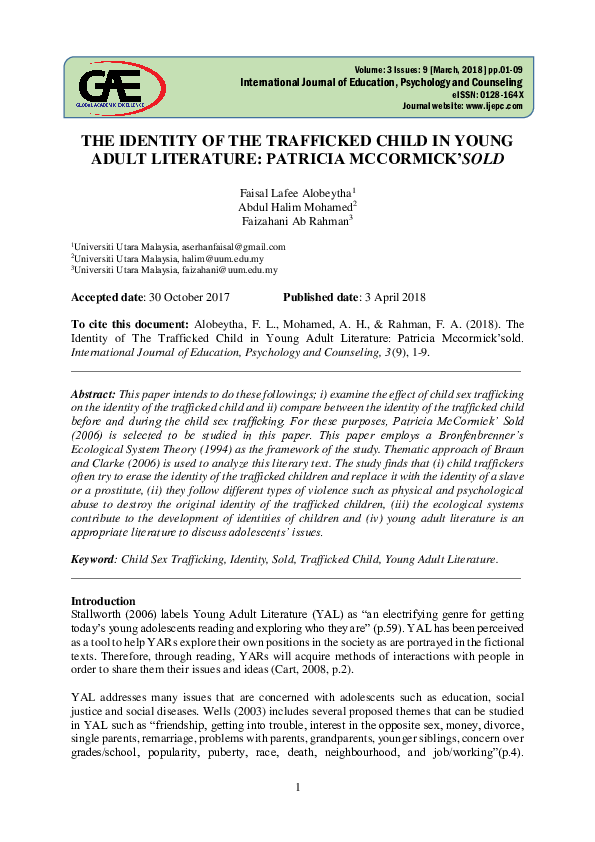 (PDF) THE IDENTITY OF THE TRAFFICKED CHILD IN YOUNG ADULT