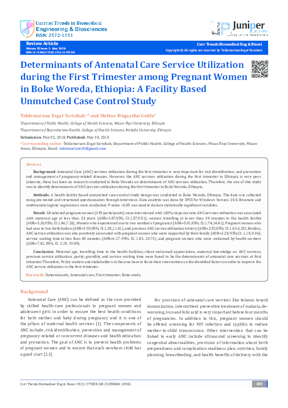 (PDF) Determinants of Antenatal Care Service Utilization during the ...