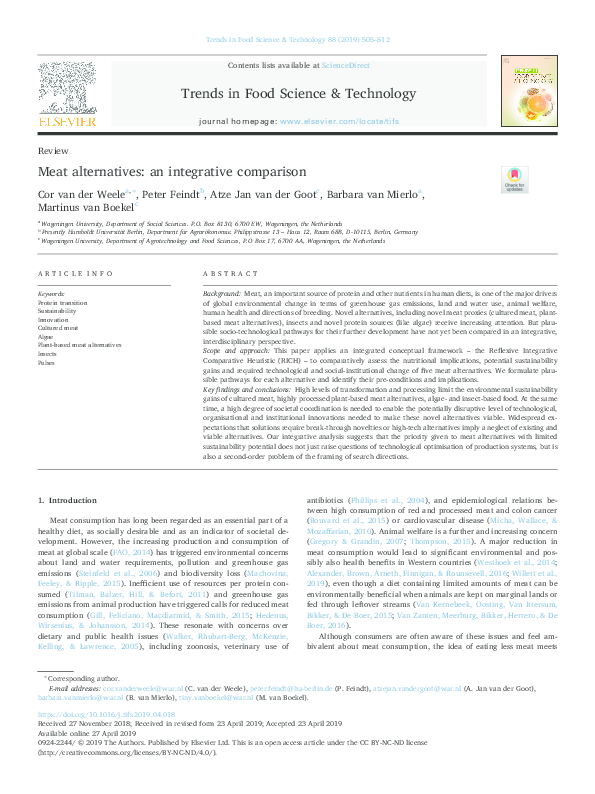 (PDF) Meat alternatives an integrative comparison Barbara van Mierlo and Peter Feindt