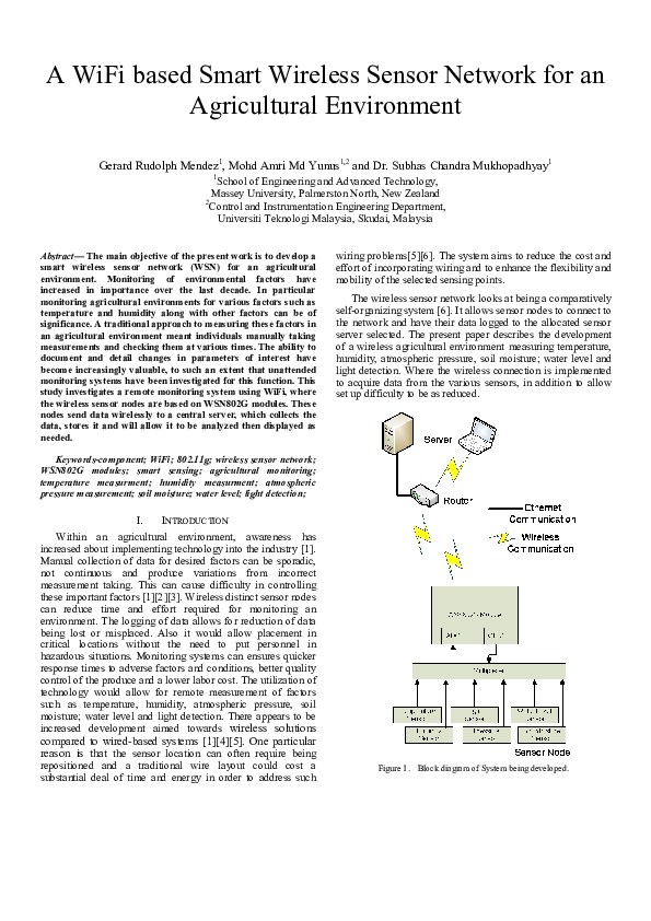 (PDF) A WiFi based Smart Wireless Sensor Network for an Agricultural