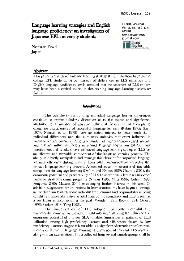 (PDF) Language learning strategies and English language proficiency: an ...