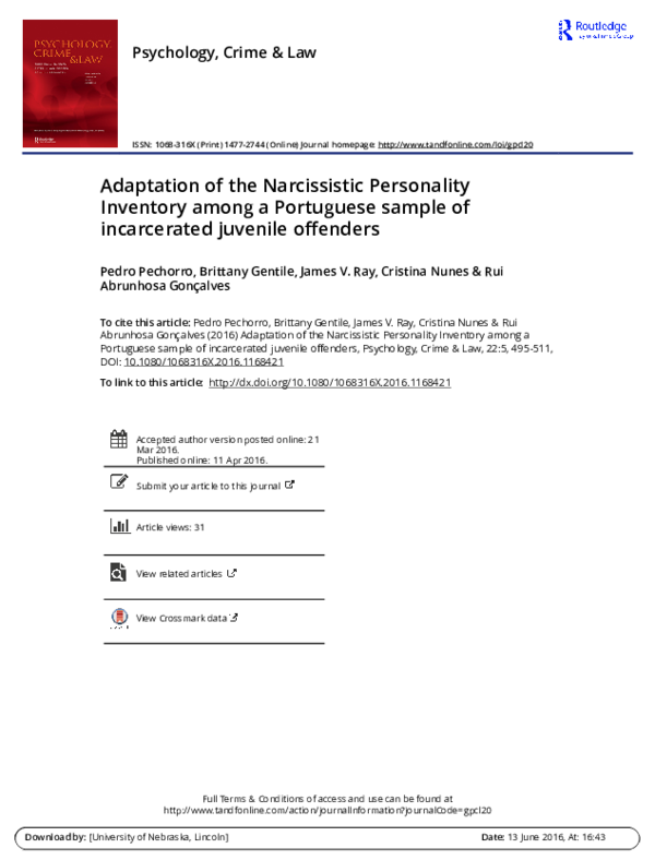 (PDF) Adaptation of the Narcissistic Personality Inventory among a