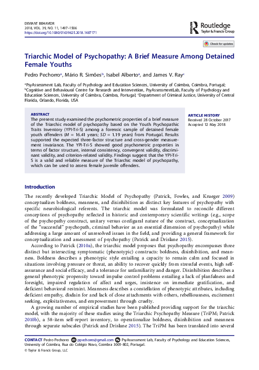 (PDF) Triarchic Model of Psychopathy: A Brief Measure Among Detained ...