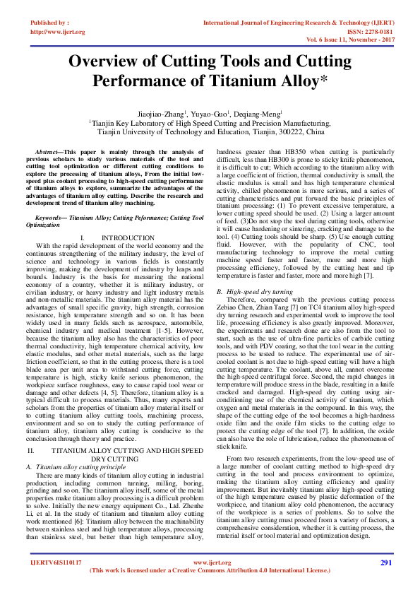 (PDF) IJERTOverview of Cutting Tools and Cutting Performance of