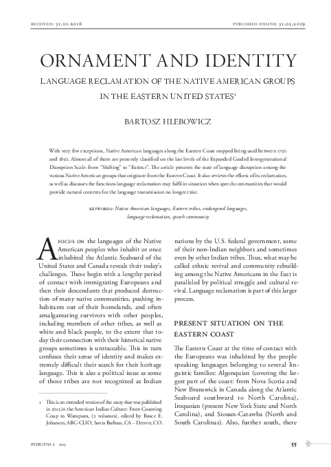 (PDF) Ornament and Identity. Language Reclamation of the Native ...
