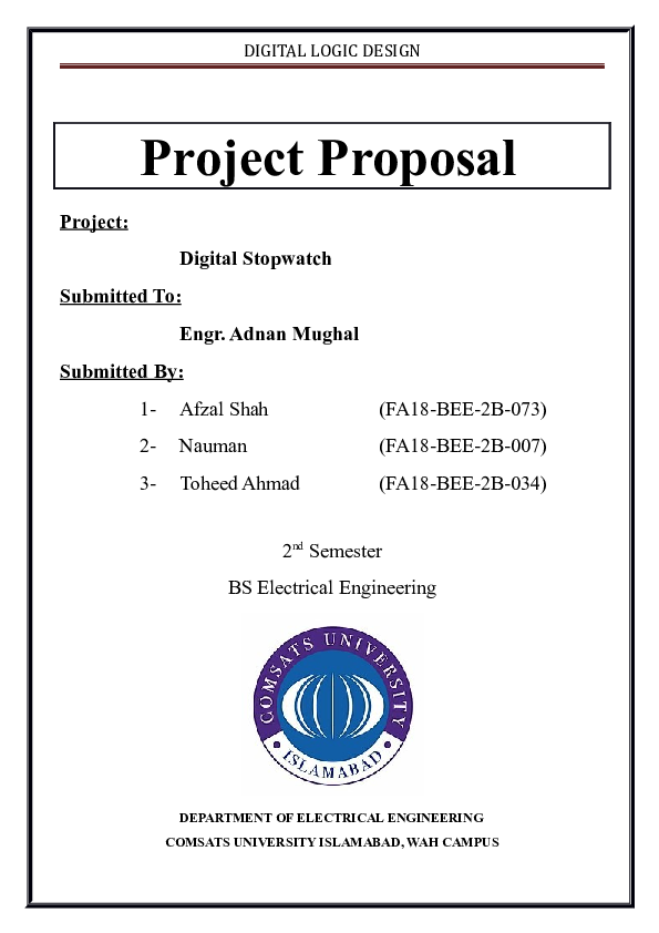 (DOC) Project Proposal Project Digital Stopwatch Engineer Afzal Shah