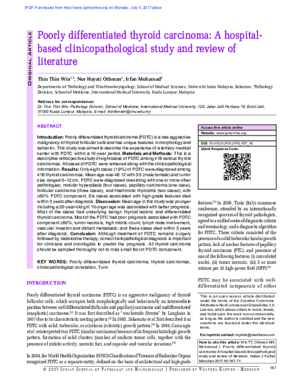 (PDF) Poorly differentiated thyroid carcinoma: A hospital- based ...