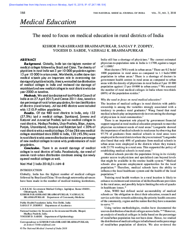 (PDF) The need to focus on medical education in rural districts of India