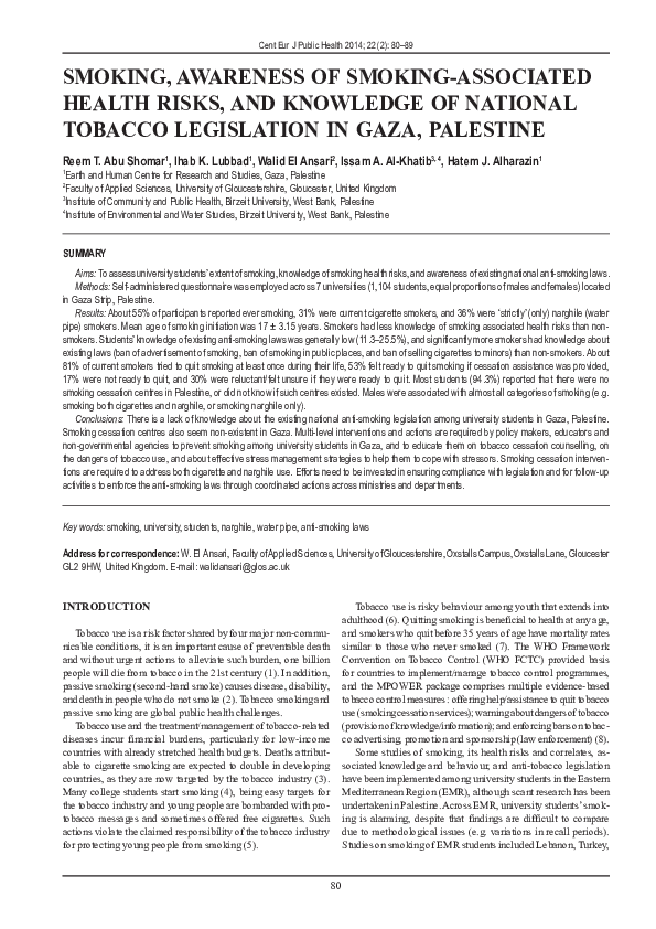 (PDF) SMOKING, AWARENESS OF SMOKINGASSOCIATED HEALTH RISKS, AND