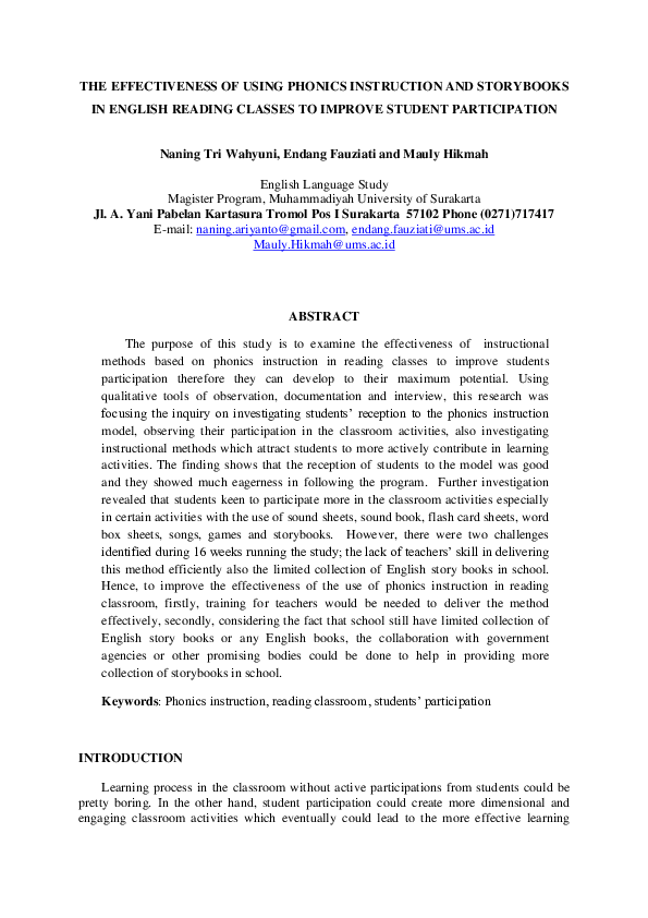 (PDF) THE EFFECTIVENESS OF USING PHONICS INSTRUCTION AND STORYBOOKS IN ...