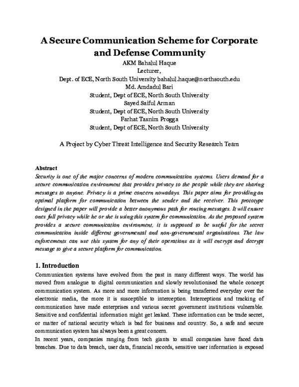 (PDF) A Secure Communication Scheme for Corporate and Defense Community