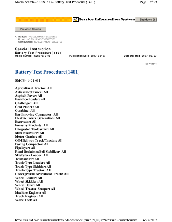 (PDF) Special Instruction Battery Test Procedure{1401} Battery Test