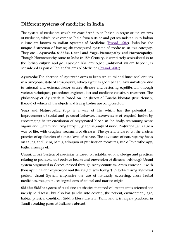  DOC Different Systems Of Medicine In India GEORGIE ANTONY