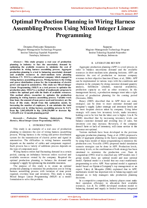 (PDF) IJERTOptimal Production Planning in Wiring Harness Assembling