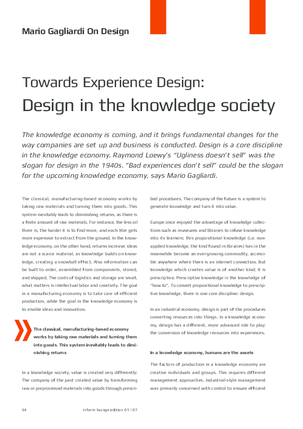 (PDF) Towards Experience Design: Design in the knowledge society