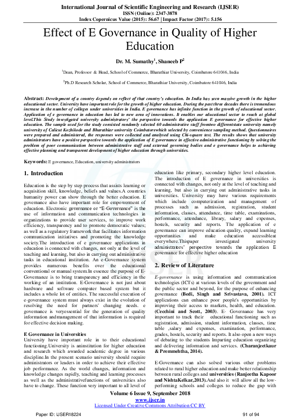 (PDF) Effect of E Governance in Quality of Higher Education