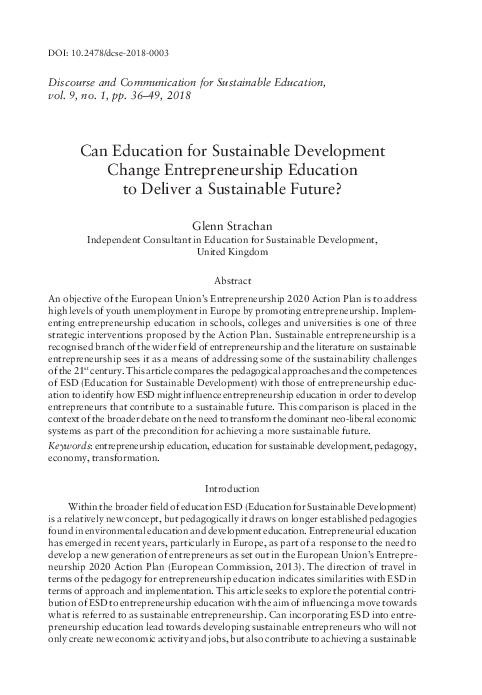 (PDF) Can Education for Sustainable Development Change Entrepreneurship ...