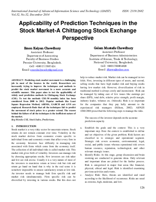 (PDF) Applicability of Prediction Techniques in the Stock Market-A ...