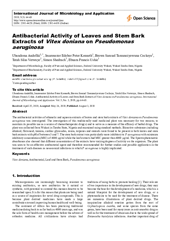 (PDF) Antibacterial Activity of Leaves and Stem Bark Extracts of Vitex ...