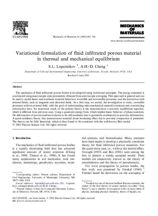 (PDF) Variational formulation of fluid infiltrated porous material in ...