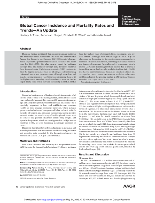 (PDF) Global Cancer Incidence and Mortality Rates and Trends-An Update