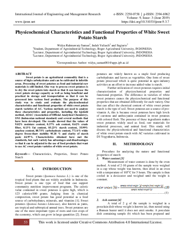 (PDF) Physicochemical Characteristics and Functional Properties of