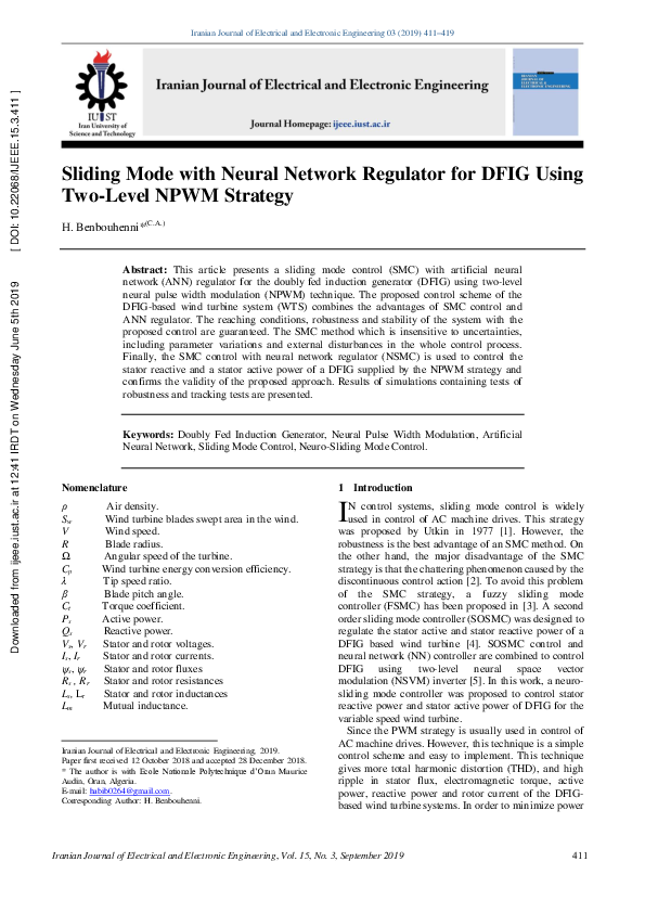 (PDF) Sliding Mode with Neural Network Regulator for DFIG Using Two ...