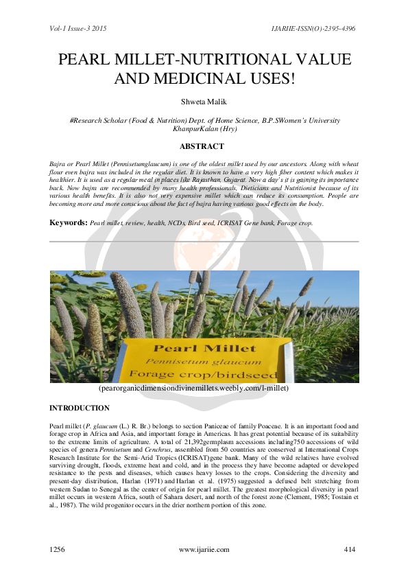 (PDF) PEARL MILLETNUTRITIONAL VALUE AND MEDICINAL USES Dr. Shweta