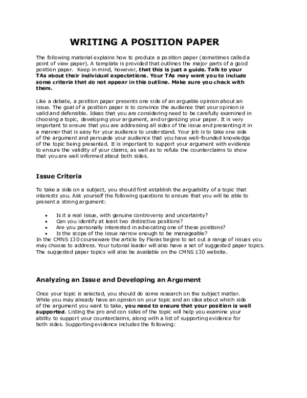 (DOC) WRITING A POSITION PAPER