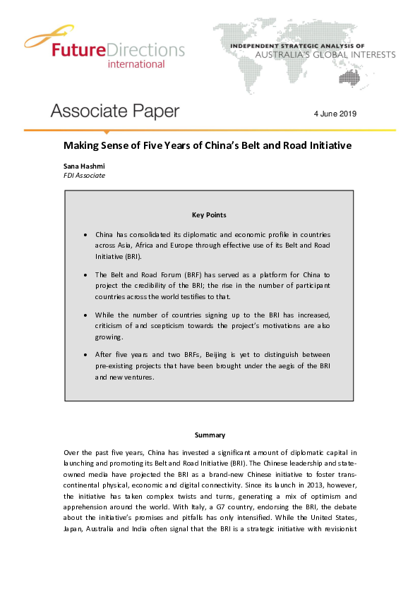 (PDF) Making Sense of Five Years of China's Belt and Road Initiative