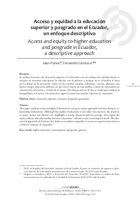 (PDF) Acceso y equidad a la educación superior y posgrado en el Ecuador ...