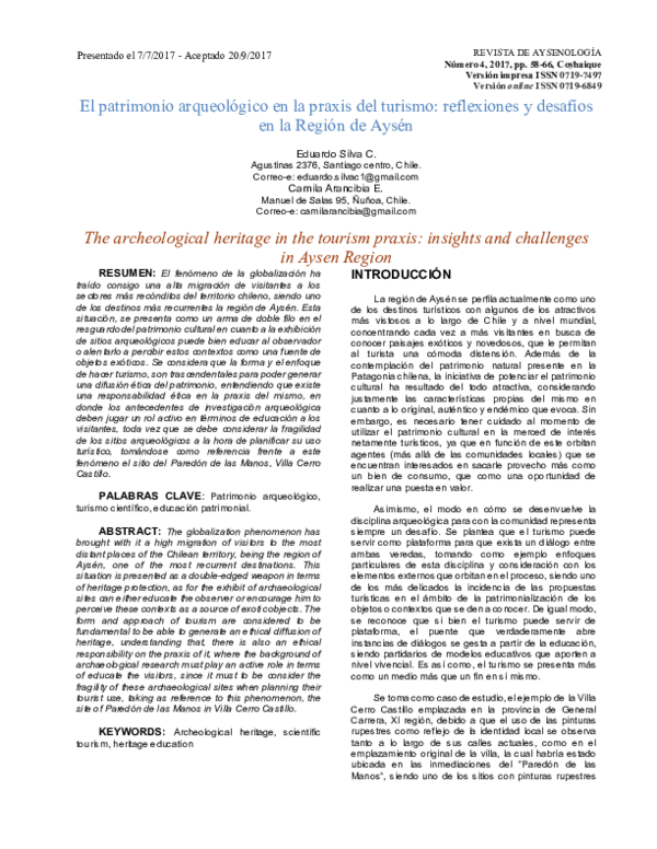 (PDF) El patrimonio arqueológico en la praxis del turismo reflexiones