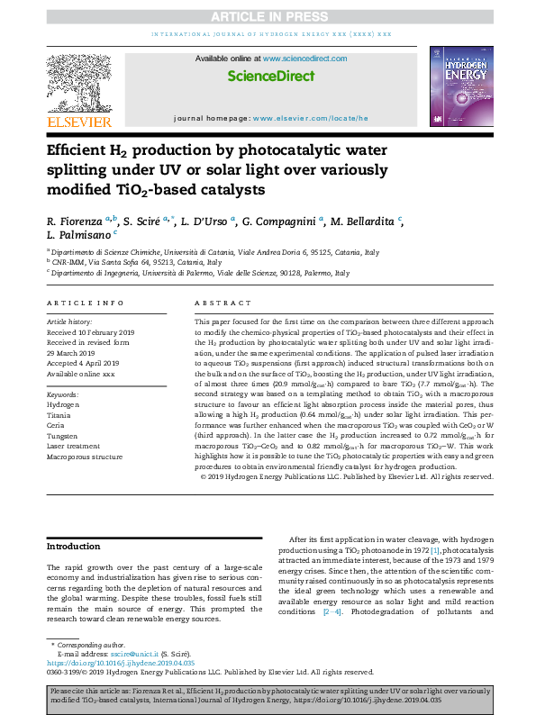 (PDF) Efficient H 2 production by photocatalytic water splitting under ...