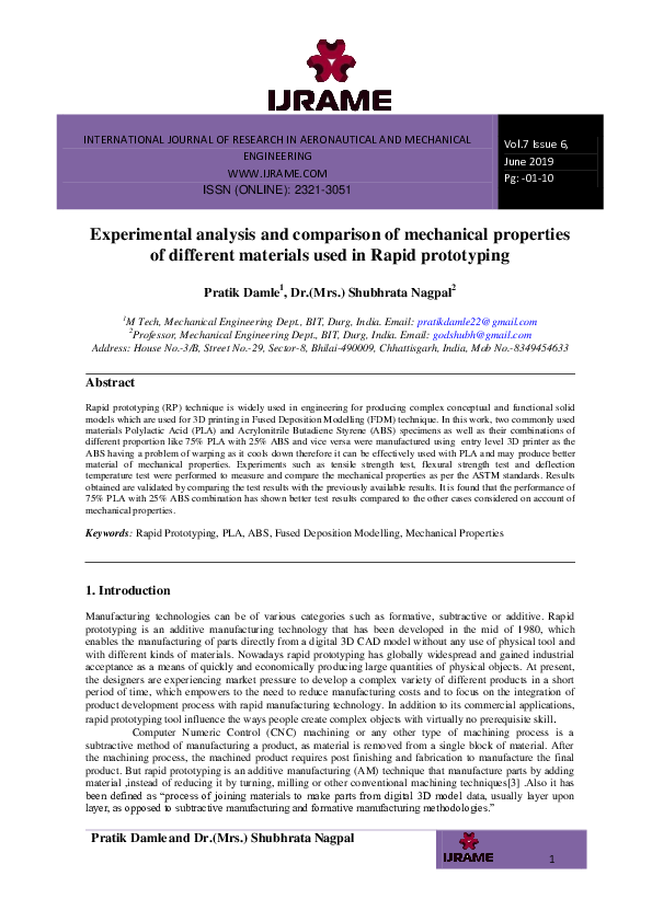 (PDF) Experimental analysis and comparison of mechanical properties of ...