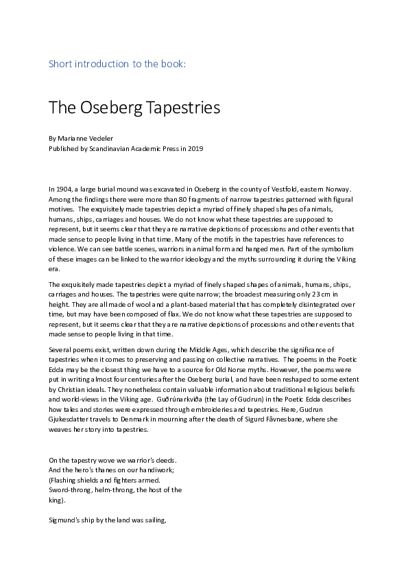 (PDF) The Oseberg Tapestries Marianne Vedeler Academia.edu