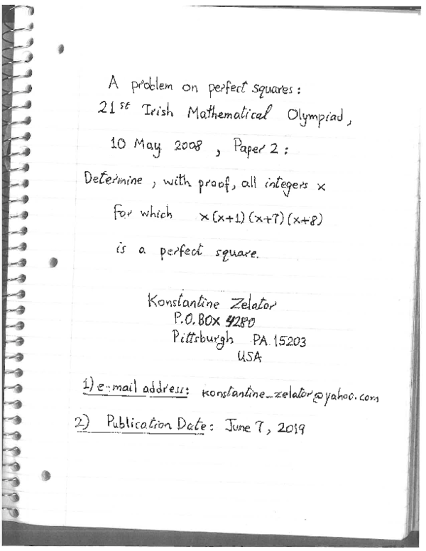(PDF) A problem on perfect squares: 21st Irish Mathematical Olympiad ...
