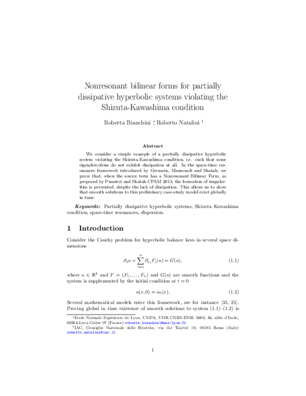 (PDF) Nonresonant bilinear forms for partially dissipative hyperbolic ...
