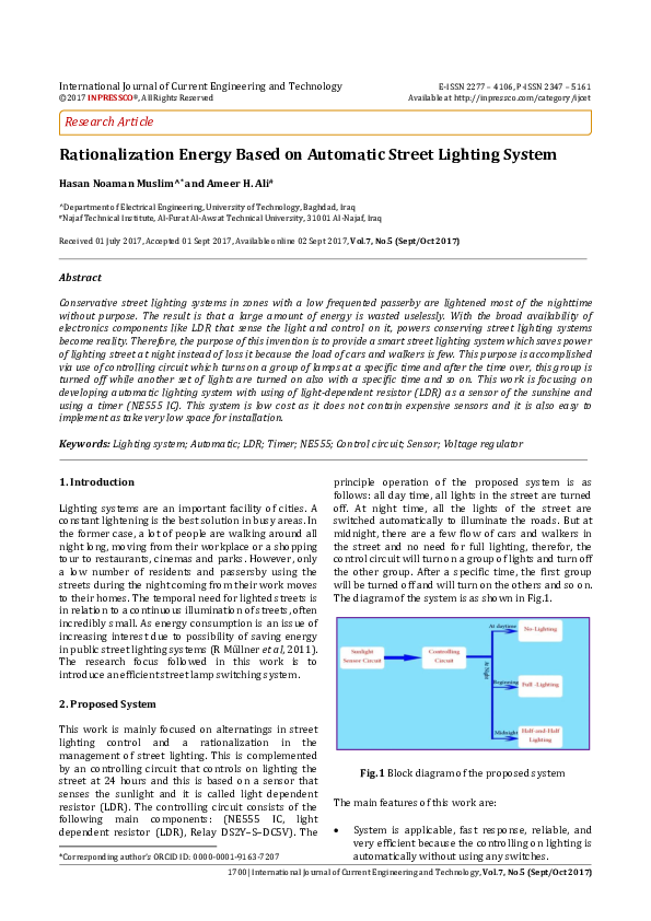 (PDF) Rationalization Energy Based on Automatic Street Lighting System