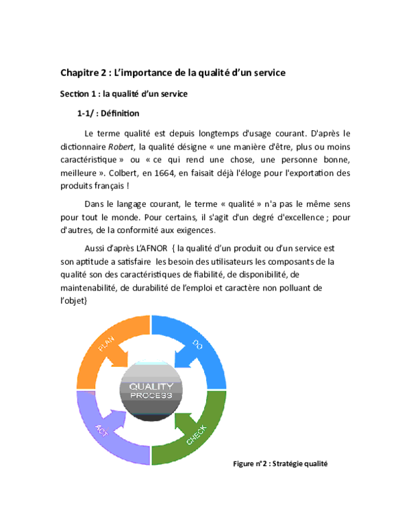 Chapitre 2 : L'importance de la qualité d'un service Section 1 : la ...