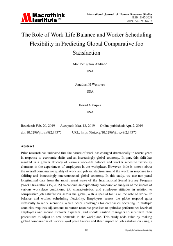 (PDF) The Role of Work-Life Balance and Worker Scheduling Flexibility ...