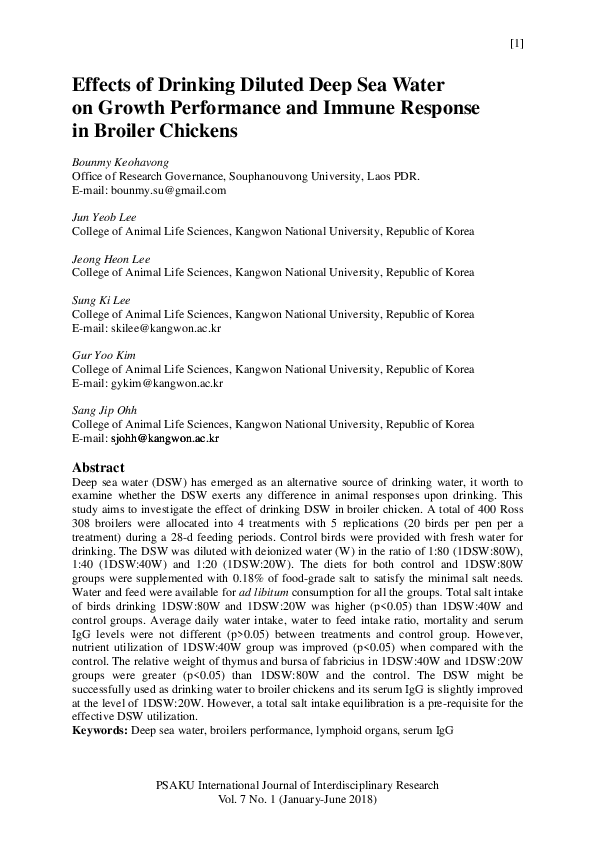 (PDF) Effects of Drinking Diluted Deep Sea Water on Growth Performance